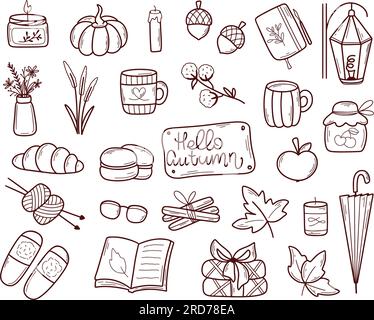 Ensemble esthétique d'automne dessiné à la main Illustration de Vecteur