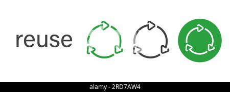 Réutiliser l'icône représentant une flèche circulaire répéter le symbole du processus de gestion des ordures ménagères en ligne fine verte Illustration de Vecteur