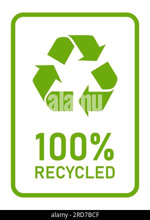 100 pour cent de matériaux de produits recyclés signez l'autocollant carré autocollant flèche verte Illustration de Vecteur