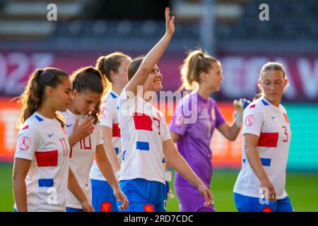 Leuven, Belgique. 18 juillet 2023. Hanna Huizenga des pays-Bas U19 lors du Championnat d'Europe féminin des moins de 19 ans de l'UEFA 2022/23 match de Groupe A entre la Belgique et les pays-Bas à Den Dreef le 18 juillet 2023 à Leuven, Belgique (photo d'Orange Pictures) crédit : Orange pics BV/Alamy Live News Banque D'Images