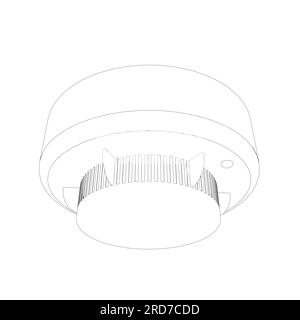 Contour du détecteur de fumée. Détecteur de monoxyde de carbone de fumée de feu de vecteur, bureau avec signal sonore sur fond blanc isolé. Le style du tirage Illustration de Vecteur