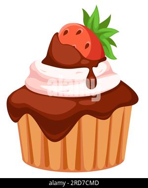 Cupcake ou petit gâteau à la fraise et au chocolat Illustration de Vecteur