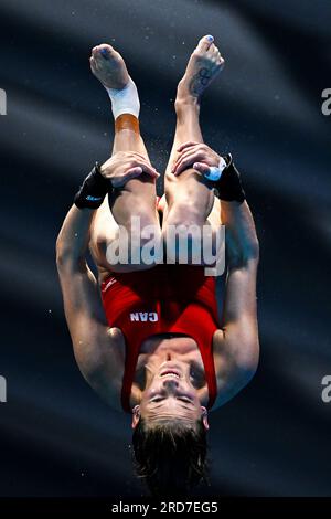 Fukuoka, Japon. 19 juillet 2023. Caeli McKay, du Canada, lors de la finale de plate-forme féminine du 10m des Championnats du monde de natation 2023 à Fukuoka, au Japon, le 19 juillet 2023. Crédit : Xu Chang/Xinhua/Alamy Live News Banque D'Images