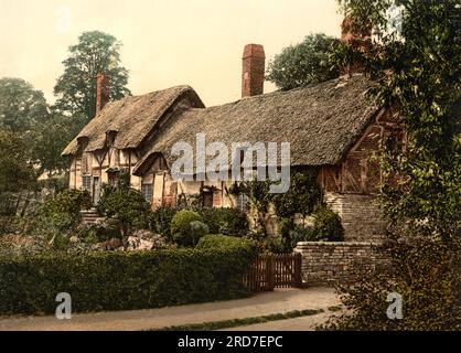 Ann Hathaway's Cottage, Stratford-on-Avon, Angleterre, 1895, Historique, Reproduction numérique améliorée d'une ancienne impression photochrome Banque D'Images