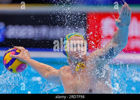 Fukuoka, Japon. 19 juillet 2023. FUKUOKA, JAPON - JUILLET 19 : Nathan Power of Australia lors du match masculin des Championnats du monde aquatiques 2023 entre les États-Unis et l'Australie le 19 juillet 2023 à Fukuoka, Japon (photo d'Albert Ten Hove/Orange Pictures) crédit : Orange pics BV/Alamy Live News Banque D'Images