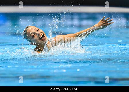 Fukuoka, Japon. 19 juillet 2023. Audrey Lamothe, du Canada, participe à la finale de natation artistique féminine des Championnats du monde de natation 2023 qui a eu lieu à Fukuoka, au Japon, le 19 juillet 2023. Crédit : Zhang Xiaoyu/Xinhua/Alamy Live News Banque D'Images