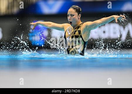 Fukuoka, Japon. 19 juillet 2023. Inui Yukiko du Japon participe à la finale de natation artistique féminine des Championnats du monde aquatiques 2023 qui se tient à Fukuoka, au Japon, le 19 juillet 2023. Crédit : Zhang Xiaoyu/Xinhua/Alamy Live News Banque D'Images