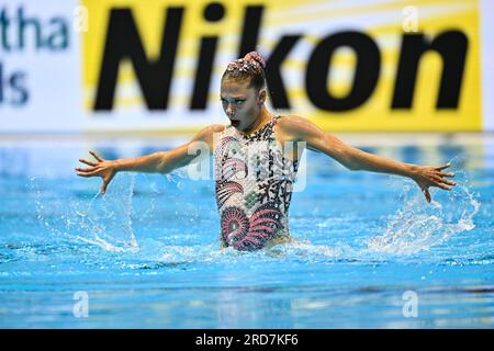 Fukuoka, Japon. 19 juillet 2023. Audrey Lamothe, du Canada, participe à la finale de natation artistique féminine des Championnats du monde de natation 2023 qui a eu lieu à Fukuoka, au Japon, le 19 juillet 2023. Crédit : Zhang Xiaoyu/Xinhua/Alamy Live News Banque D'Images