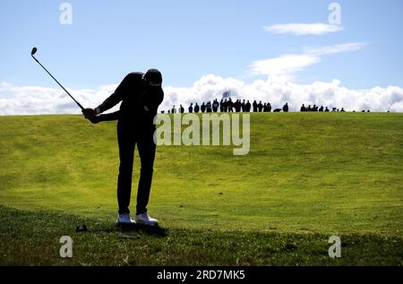 Matthew Southgate de l'Angleterre lors d'une ronde d'essais avant l'Open au Royal Liverpool, Wirral. Date de la photo : mercredi 19 juillet 2023. Banque D'Images