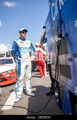 Hampton, Géorgie, États-Unis. 8 juillet 2023. Pilote NASCAR Xfinty, Daniel Hemric (11) prend la piste pour se qualifier pour les uniformes Alsco 250 à l'Atlanta Motor Speedway à Hampton GA. (Image de crédit : © Walter G. Arce Sr./ZUMA Press Wire) USAGE ÉDITORIAL SEULEMENT! Non destiné à UN USAGE commercial ! Banque D'Images