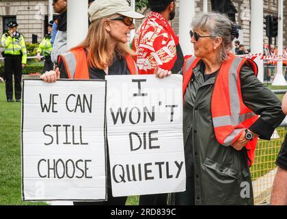 Londres, Royaume-Uni. 19 juillet 2023. Les manifestants de Just Stop Oil ont poursuivi aujourd'hui leur action de "Slow Walk" autour de Westminster, y compris une manifestation assis sur la place du Parlement. plusieurs personnes ont été arrêtées tout au long de la journée. Crédit : Imageplotter/Alamy Live News Banque D'Images