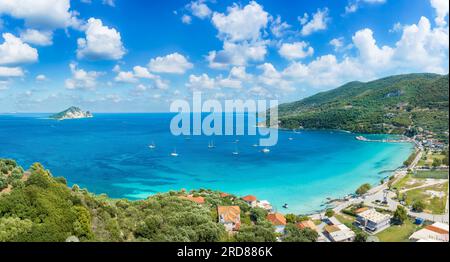 Paysage avec village de Limni Keri et plage de Keri, île de Zakynthos, Grèce Banque D'Images