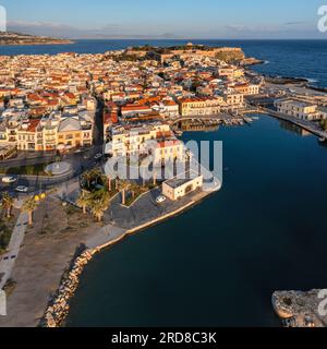 Aerial of Venetian harbor with a view of Venetian Fortezza, Rethymno, Crete, Greek Islands, Greece, Europe Banque D'Images