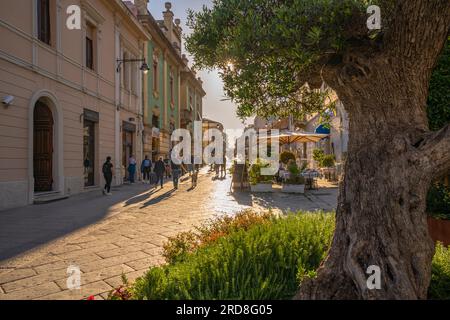 Vue des magasins et restaurant sur Corso Umberto I sur la journée ensoleillée sur Olbia, Olbia, Sardaigne, Italie, Méditerranée, Europe Banque D'Images