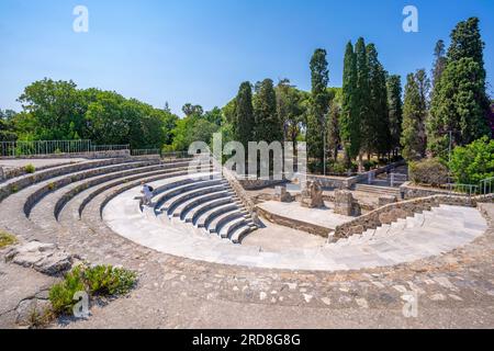 Vue de l'Odéon romain de Kos, ville de Kos, Kos, Dodécanèse, îles grecques, Grèce, Europe Banque D'Images