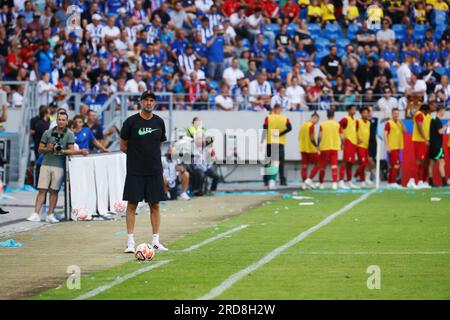 Karlsruhe, Allemagne. 19 juillet 2023. Football : matchs d'essai, Karlsruher SC - FC Liverpool : l'entraîneur de Liverpool Jürgen Klopp se tient sur la touche. Crédit : Philipp von Ditfurth/dpa/Alamy Live News Banque D'Images