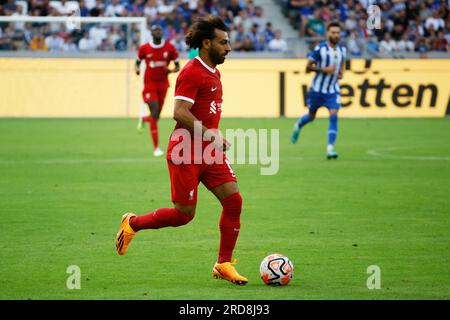 Karlsruhe, Allemagne. 19 juillet 2023. Football : matchs d'essai, Karlsruher SC - FC Liverpool : Mohamed Salah de Liverpool en action. Crédit : Philipp von Ditfurth/dpa/Alamy Live News Banque D'Images