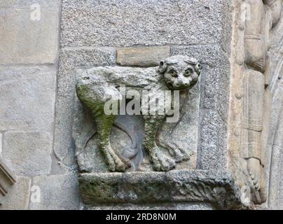 Lion pré héraldrique altéré sur la Puerta de las Platerias Saint-Jacques-de-Compostelle Basilique Saint-Jacques-de-Compostelle Galice Espagne Banque D'Images