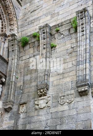 Détail des murs en pierre avec des armoiries Plaza de las Praterias Santiago de Compostelle Archaethodrome Basilique Santiago de Compostelle Galice Espagne Banque D'Images