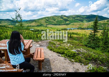 St-urbain, Canada - juillet 17 2023 : vue panoramique arial dans le parc national des Grands Jardins au Québec Banque D'Images