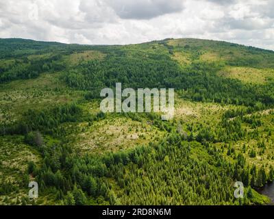 St-urbain, Canada - juillet 17 2023 : vue panoramique arial dans le parc national des Grands Jardins au Québec Banque D'Images