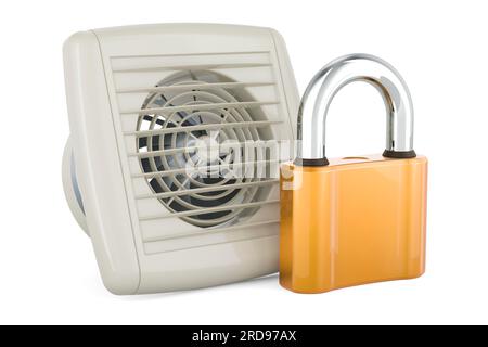 Extractor Fan with padlock. 3D rendering isolated on white background Stock Photo