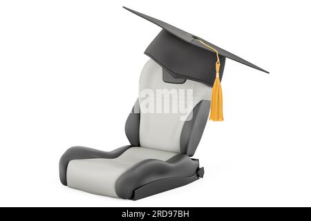 Siège baquet en cuir automatique avec chapeau d'éducation. Rendu 3D isolé sur fond blanc Banque D'Images