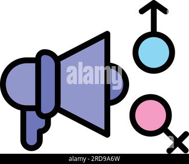 Vecteur de contour d'icône de mégaphone de sexe. Protestation par haut-parleur. Les gens ont la bonne couleur à plat Illustration de Vecteur