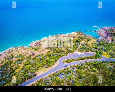 Vue aérienne de Seventeen Seventy, 1770, Queensland, Australie, Bustard Bay et Roundhill Creek, près d'Agnes Water, vue sur Joseph Banks conservation Banque D'Images