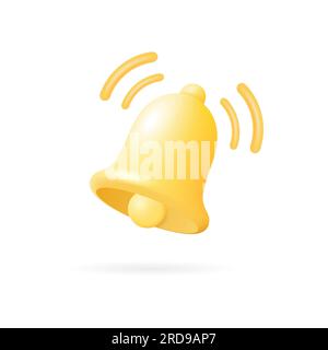 icône de cloche 3d dans le style de dessin animé. panneau de notification ou réveil manqué. illustration vectorielle isolée sur fond blanc. Illustration de Vecteur