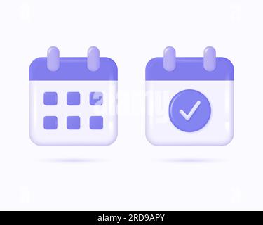 illustration vectorielle 3d du calendrier et coche dans un style réaliste isolé sur fond blanc. Illustration de Vecteur