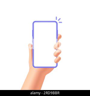maquette de téléphone portable en main. illustration vectorielle 3d de dessin animé isolé sur fond blanc. Illustration de Vecteur