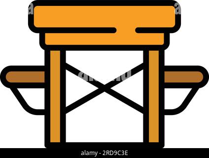 Vecteur de contour d'icône de table métallique. Chaise en plastique. Couleur de camp extérieur plat Illustration de Vecteur