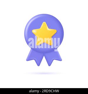 icône 3d avec une étoile dorée dans le style de dessin animé. marque d'assurance qualité premium. illustration vectorielle isolée sur fond blanc. Illustration de Vecteur