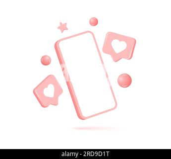 maquette de smartphone 3d avec écran vide. bulles de parole avec des coeurs. concept d'idée créative pour les médias sociaux. illustration vectorielle réaliste isolée sur Illustration de Vecteur