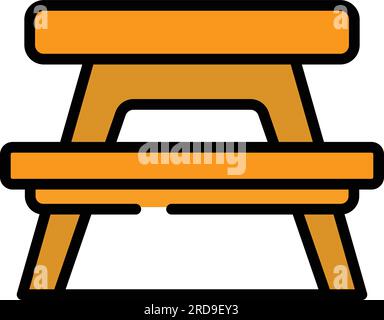 Vecteur de contour d'icône de table de pique-nique en plastique. Chaise d'extérieur. Meubles de camping couleur plat Illustration de Vecteur