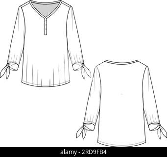 Femme Henley manches longues noeud top mode technique dessin plat dessin vecteur de conception Illustration de Vecteur