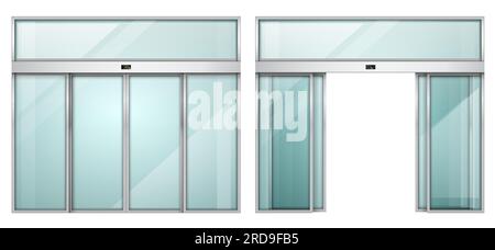 Portes métalliques automatiques coulissantes en verre Illustration de Vecteur