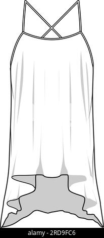 Femme ourlet asymétrique robe spaghetti mode modèle plat croquis modèle mock up Illustration de Vecteur