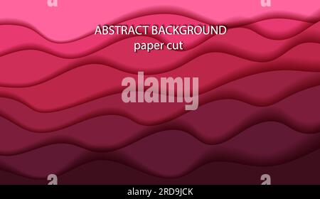 Fond abstrait, lignes et vagues dans le style de coupe de papier, peinture coulant sur le mur, couleur tendance Viva Magenta Illustration de Vecteur