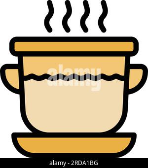 Vecteur de contour d'icône de soupe à la crème fraîche. Plat à champignons. Poulet chaud de couleur plate Illustration de Vecteur