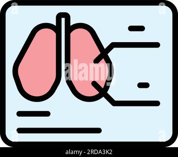 Vecteur de contour d'icône d'image radiologique. Patient informatique. Poumon de poitrine de couleur plate Illustration de Vecteur