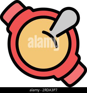 Vecteur de contour d'icône de soupe à la crème de tomate. Gazpacho au poulet. Bol de bouillon de couleur plate Illustration de Vecteur