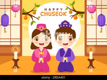 Happy Chuseok Day Vector Illustration de l'événement de Thanksgiving coréen avec le Festival de la récolte Célébrez sur la nuit d'automne modèles dessinés à la main Illustration de Vecteur