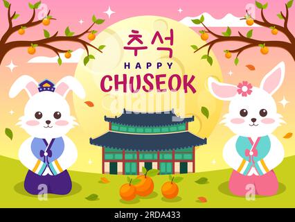 Happy Chuseok Day Vector Illustration de l'événement de Thanksgiving coréen avec le Festival de la récolte Célébrez sur la nuit d'automne modèles dessinés à la main Illustration de Vecteur