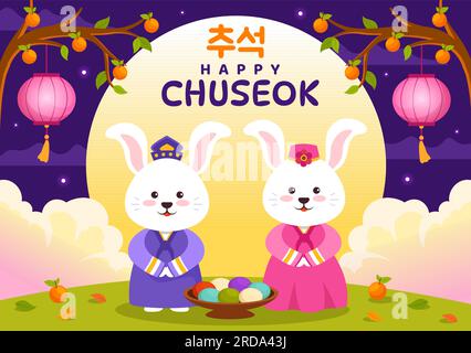 Happy Chuseok Day Vector Illustration de l'événement de Thanksgiving coréen avec le Festival de la récolte Célébrez sur la nuit d'automne modèles dessinés à la main Illustration de Vecteur