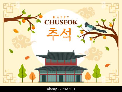 Happy Chuseok Day Vector Illustration de l'événement de Thanksgiving coréen avec le Festival de la récolte Célébrez sur la nuit d'automne modèles dessinés à la main Illustration de Vecteur