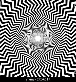 Arrière-plan d'illusion d'optique. Surface de lignes zigzag déformées abstraites en noir et blanc. Affiche à ondes radiales. Papier peint hypnotique illusion. Illustration vectorielle Illustration de Vecteur