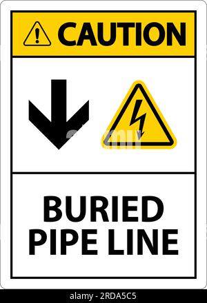 Panneau d'avertissement ligne de tuyau enterrée avec flèche vers le bas et symbole de choc électrique Illustration de Vecteur