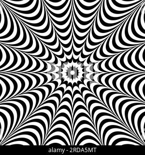 Arrière-plan d'illusion d'optique. Surface en noir et blanc déformée abstraite et courbe. Conception d'affiches. Papier peint d'illusion ondulé radial. Illustration vectorielle Illustration de Vecteur